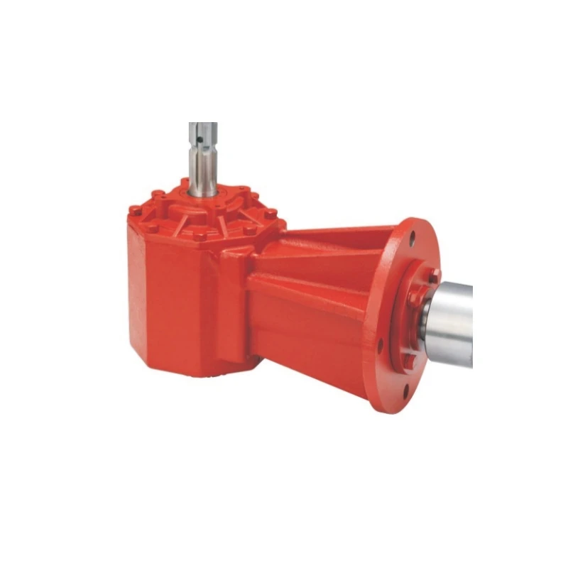 Complete agricultural gearbox with visible input and output shafts for PTO spline measurement engineering context