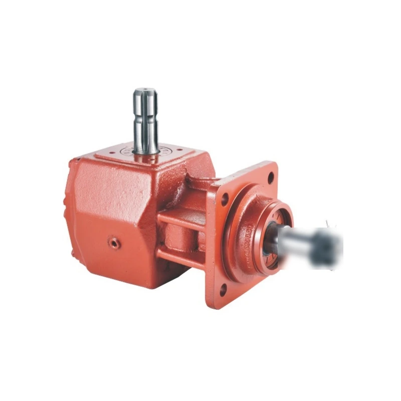 Complete agricultural gearbox with visible input and output shafts for bevel gearbox noise engineering context