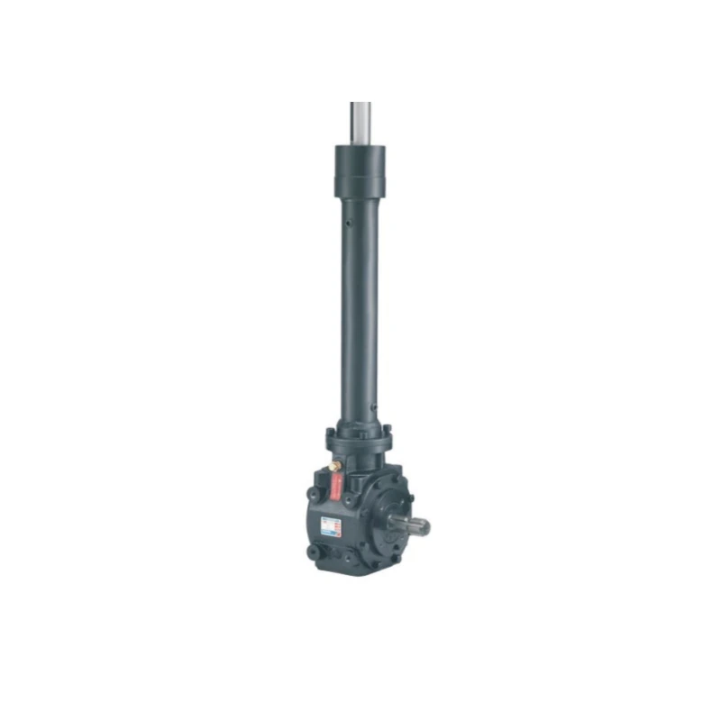 Complete agricultural gearbox with visible input and output shafts for pasture topper gearbox engineering context